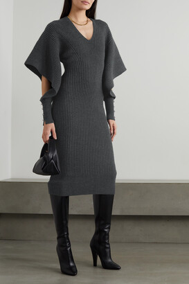 Lanvin - Cutout Embellished Ribbed Wool And Cashmere-blend Midi Dress - Gray
