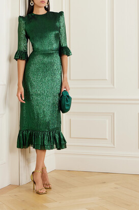 The Vampire's Wife The Falconetti Ruffled Metallic Silk-blend Midi Dress -  Green - ShopStyle