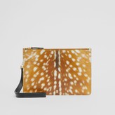 Thumbnail for your product : Burberry Deer Print Leather Zip Pouch