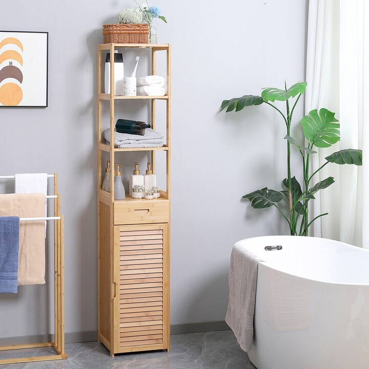 kleankin Tall Bathroom with Drawer and Slatted Shelves, Tall