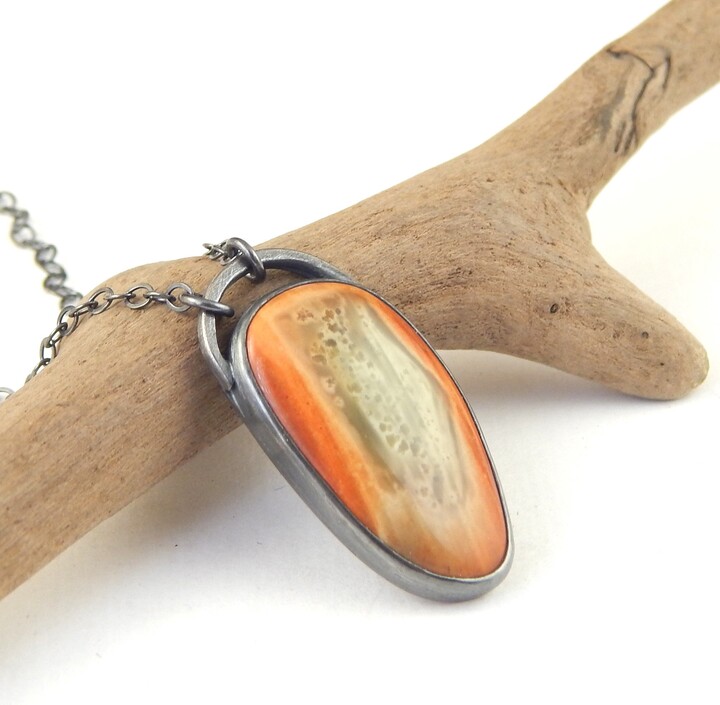 Etsy Earthy Stone Necklace Minimalist Bezel Set Imperial Jasper Sterling Silver Choose Chain Length