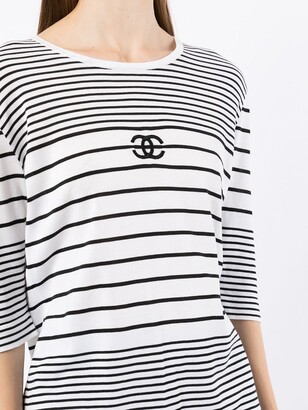 Chanel Pre Owned 1990s CC striped knitted top - ShopStyle