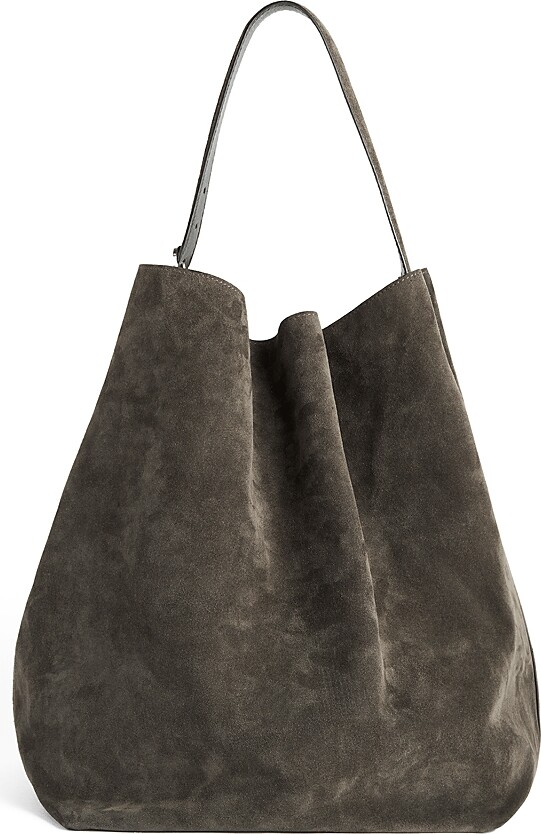 Totême Belted Suede Tote in Granite Grey