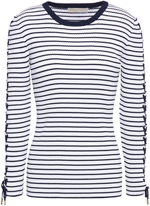 MICHAEL Michael Kors Lace-up Striped Ribbed-knit Top