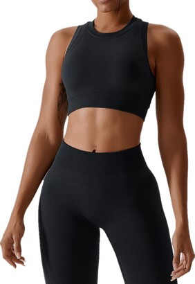 FAFOFA Ribbed Workout Outfits for Women 2 Piece Seamless Sport Bra
