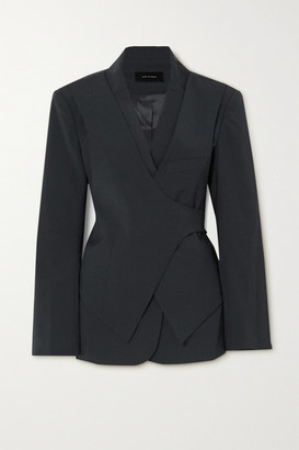 Low Classic Layered Woven Wrap Blazer - Charcoal