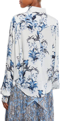 Johanna Ortiz Azelea B Button-Front Long-Sleeve Azalea-Print Silk Shirt