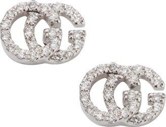 Gucci Running G Pave Diamond Stud Earrings in 18K White Gold