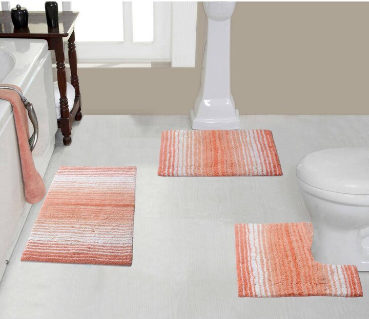 HOME WEAVERS INC 100% Cotton Gradiation Collection Machine Washable 3-Pcs Set with Contour, Coral