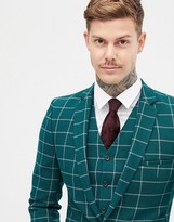 Thumbnail for your product : ASOS DESIGN skinny suit jacket in forest green windowpane check