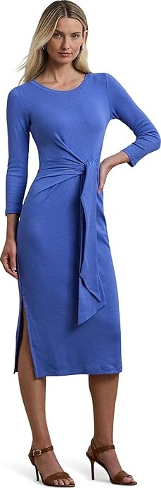 Lauren Ralph Lauren Imalah-Long Sleeve-Day Dress Women's Dress Soft Lazuli : LG, Cotton/Elastane/Modal