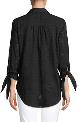 Isaac Mizrahi IMNYC Eyelet Cotton Button-Down Shirt