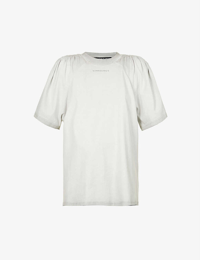 Y/Project Ruched logo-print cotton-jersey T-shirt - ShopStyle