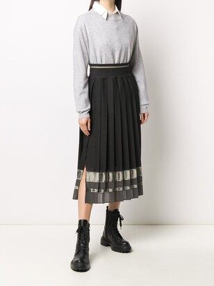 Brunello Cucinelli Shiny Stripe Pleated Skirt