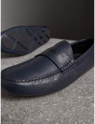 Burberry Grainy Leather Loafers with Engraved Check Detail