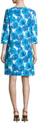 Joan Vass 3/4-Sleeve Floral-Print Shift Dress, Petite