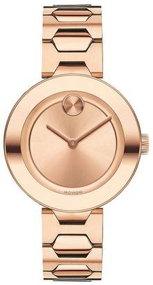 Movado Bold 32mm Case Polished Bezel Rose Gold Plated Stainless Steel Bracelet Ladies Watch