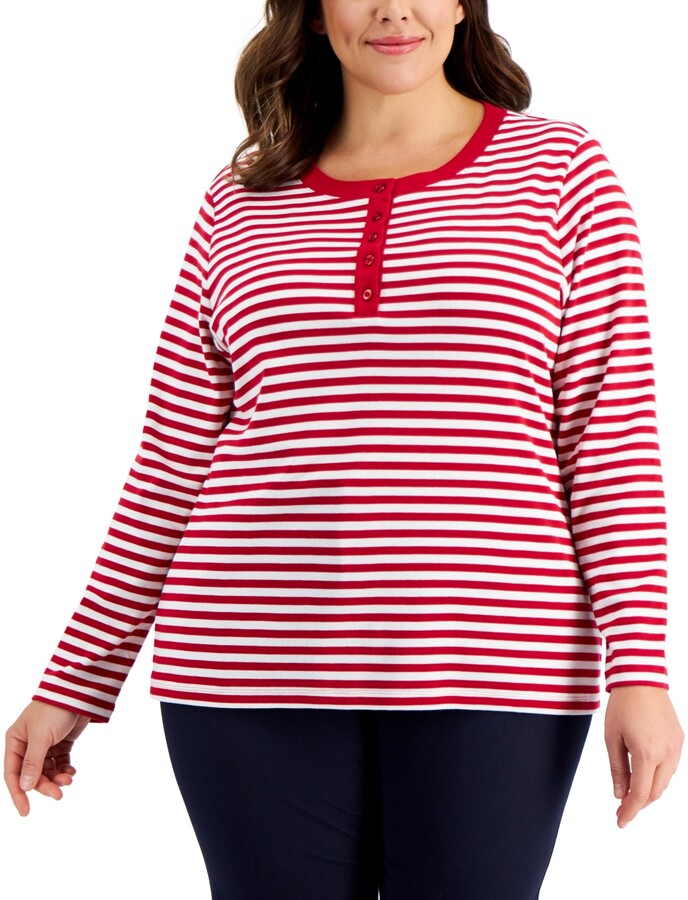Karen Scott Womens Scottie Red Scoop Neck Printed T-Shirt Top Plus 0X BHFO 5401 