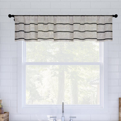 Clean Window Aso Twill Stripe Linen Blend Sheer Rod Pocket Kitchen Curtain Valance