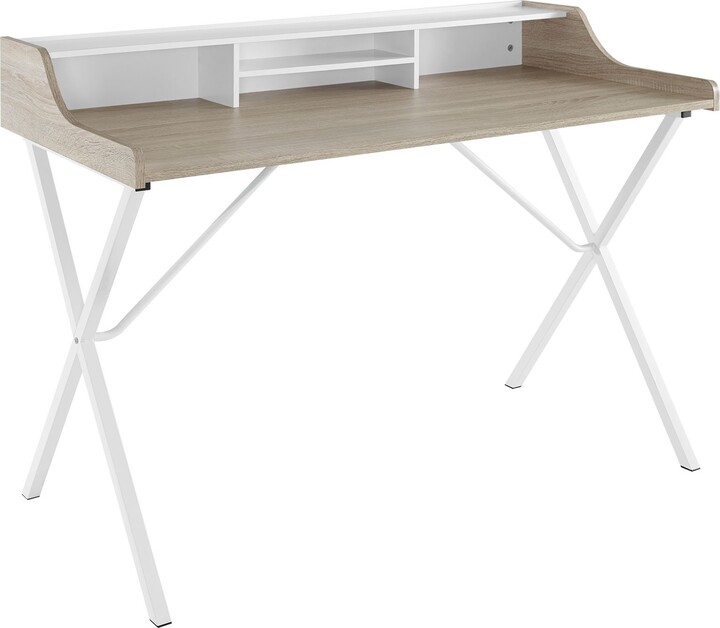 Modway Bin Contemporary Modern Writing Desk With Storage Cubbies in Cherry