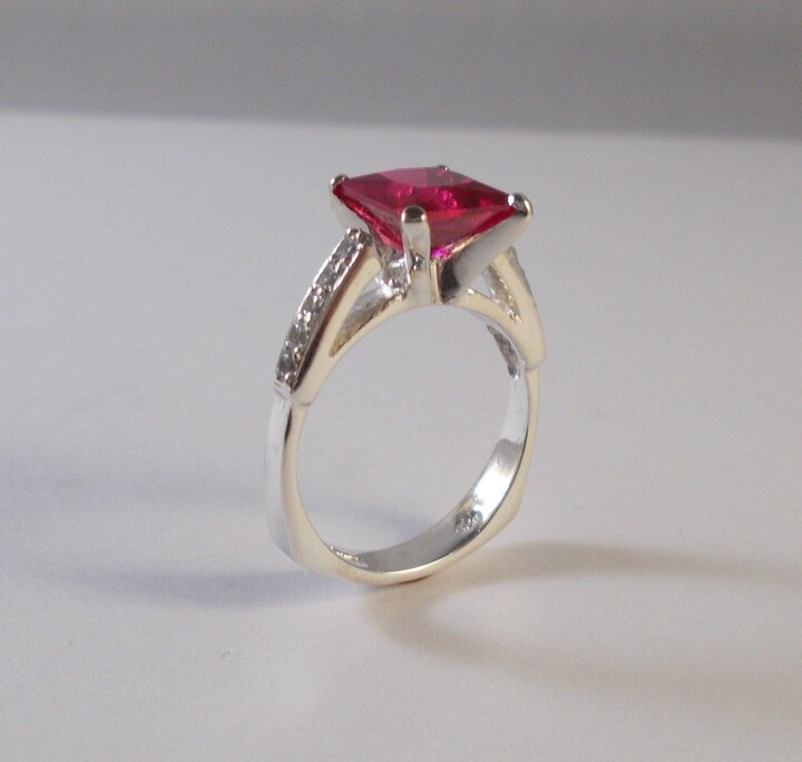 Etsy 14Kt White Gold 8x8 Princess Cut Ruby Designer Engagement Ring With Accent Diamonds