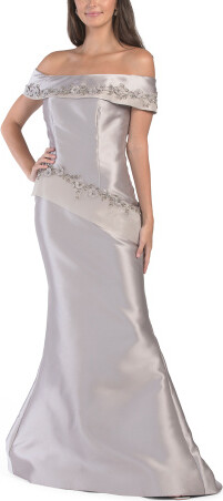 TJMAXX Sleeveless Floral Beaded Gown With Slit For Women