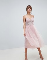 lace cami top tulle midi dress