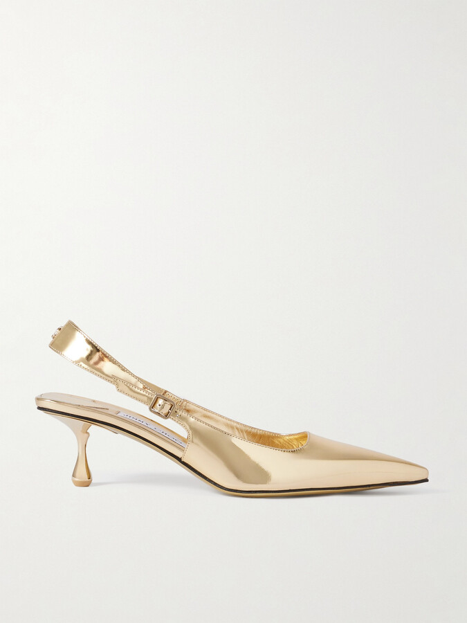 Jimmy Choo Amel 50 Logo-embellished Metallic Leather Slingback Pumps - Gold