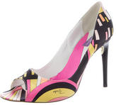 Thumbnail for your product : Emilio Pucci Printed Satin Peep-Toe Pumps