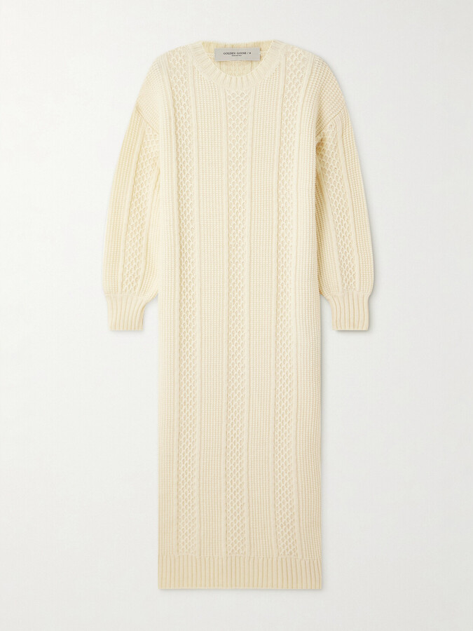 Golden Goose Embroidered Knitted Wool Maxi Dress - Cream