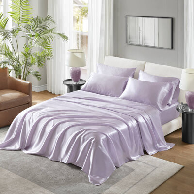 Xylbina Luxury Satin Sheets And Sheet Sets Lilac Polyester Smooth And Wrinkle-free For Comfortable Sleep