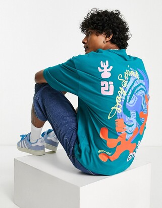 ASOS DESIGN ASOS Daysocial oversized T-shirt with large back graphic print  in bright teal - ShopStyle