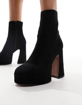 Thumbnail for your product : ASOS DESIGN Enchant heeled platform boots in black micro