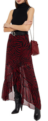 BA&SH Salvi Ruffled Zebra-print Georgette Wrap Skirt