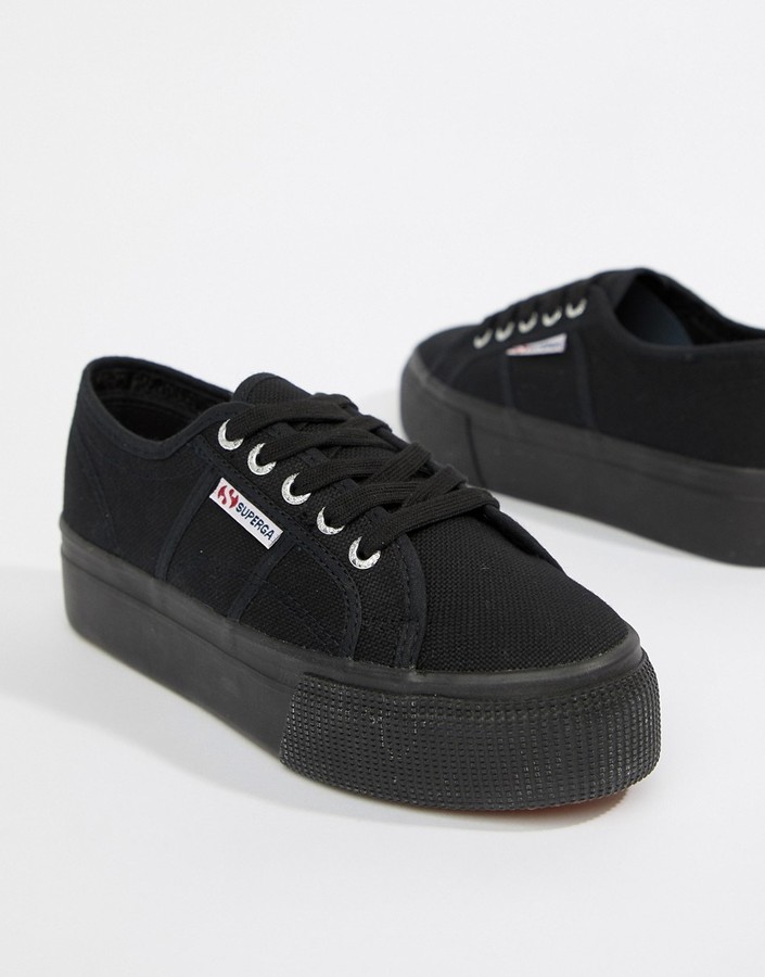 black leather superga platform