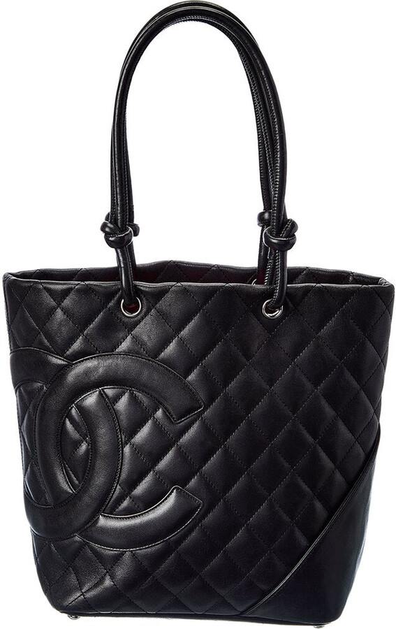 Chanel Black Quilted Lambskin Leather Medium Cambon Tote