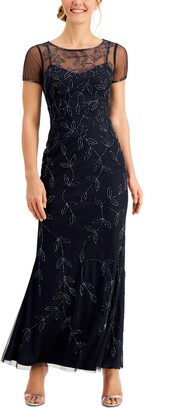 Adrianna Papell Papell Studio Short-Sleeve Beaded Gown