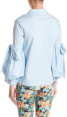 Tea & Cup Overlapping Tie Sleeve Blouse
