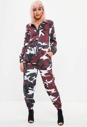 Missguided Petite Red Camo Boiler Jumpsuit, Red