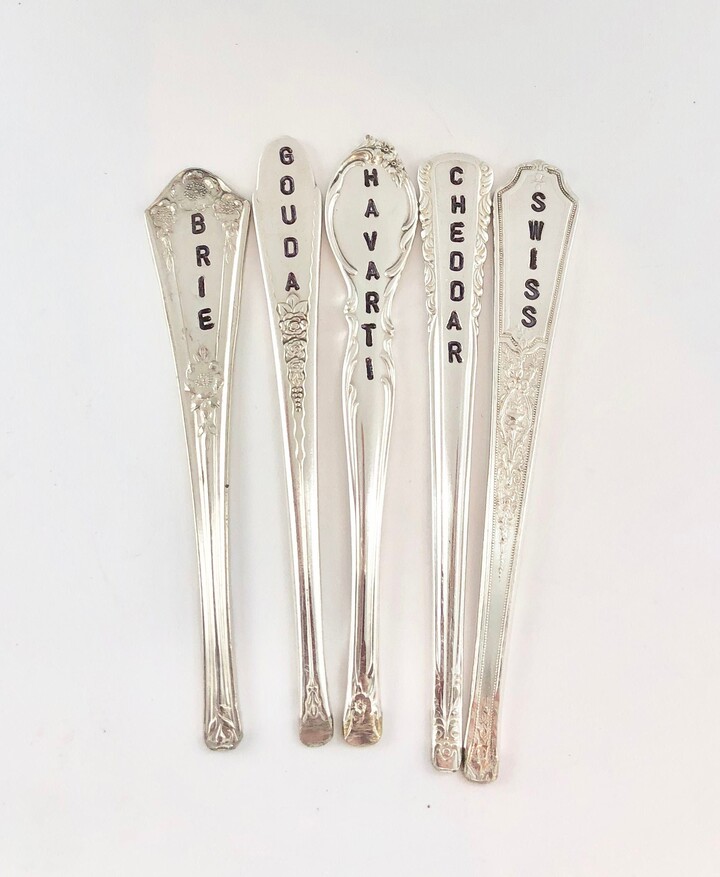 Custom Cheese Markers Hand Stamped Vintage Silverware, Charcuterie Decor