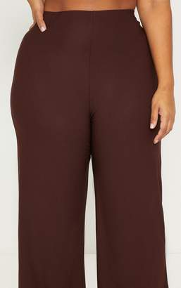 PrettyLittleThing Plus Chocolate Brown High Waisted Wide Leg Trousers