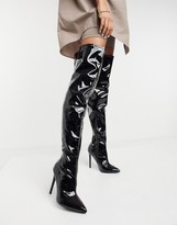 asos design kendra stiletto thigh high boots in black