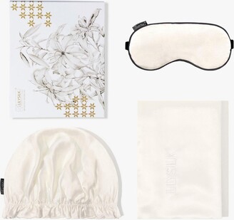 Lilysilk Monogrammed Silk Beauty Sleep Set Queen, Include 1 Silk Eye Mask, 1 Silk Pillowcase, 1 Silk Sleep Cap