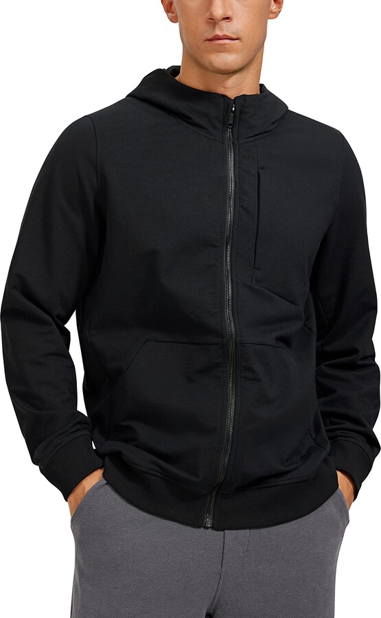 CRZ YOGA Men's Cotton Zip-up Hoodie Thick Terry Essentials Athletic Casual  Hoodies Zip Hooded Jackets Sweatshirt with Pockets Black XL - ShopStyle