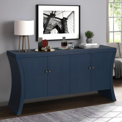 Latitude Run 4-Door Credenza With Wooden Arc Legs & Bronze Clasps