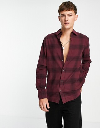 Topman lightweight cotton check shirt in burgundy - ShopStyle
