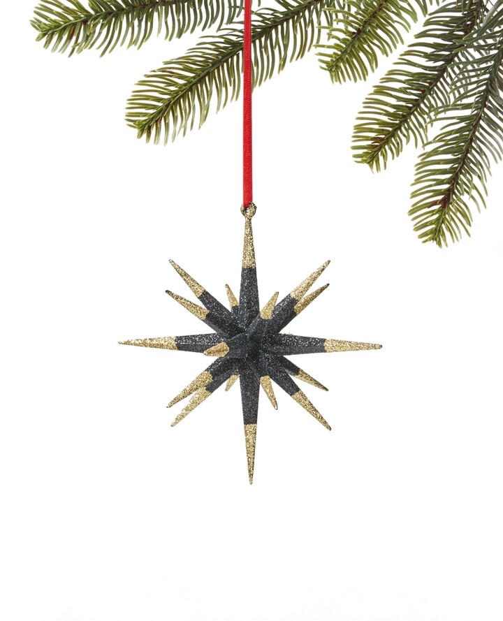 Holiday Lane Black Tie Snowflake with Gold-Tone and Black Glitter Ornament, Created for Macy's