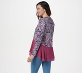 Thumbnail for your product : Logo by Lori Goldstein Cotton Modal Top with Woven Chiffon