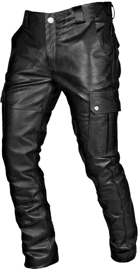 Cenlang Faux Leather Pants for Men Punk Retro Goth Hip Hop Pants ...