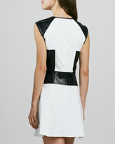 Thumbnail for your product : Tibi Colorblock Knit/Faux-Leather Fit-and-Flare Dress